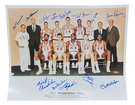 1967 Philadelphia 76ers Team Signed 16x20 World Championship Team With Wilt Chamberlain and Cunningham